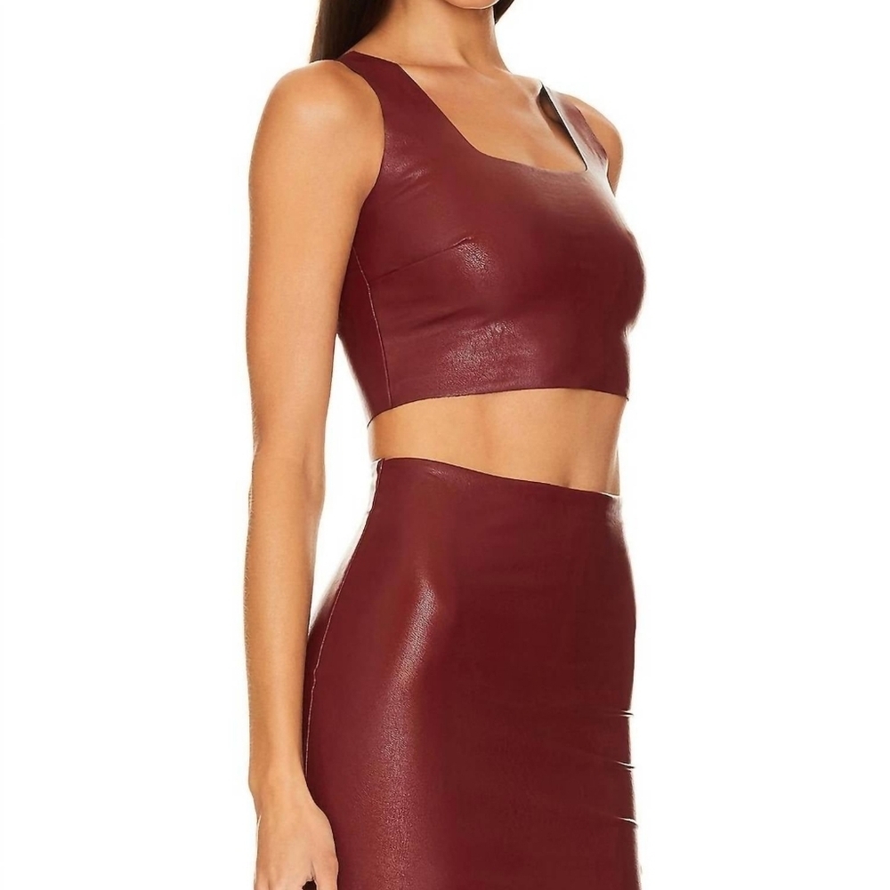 Commando Garnet Wine Red Faux Leather Square Neck Tank Crop Top XS Shapewear - Picture 4 of 8